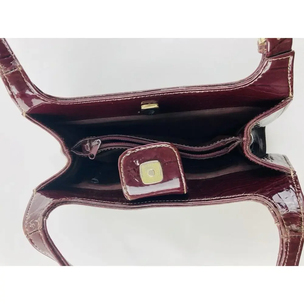 Liz Claiborne Purse Dark Brown Maroon Handbag Faux Leather Croc Alligator Burgun